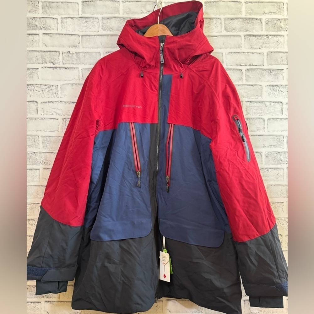 NWT! Men’s Obermeyer red, black and blue ski winter full zip jacket MSRP $349 XL - Picture 2 of 8